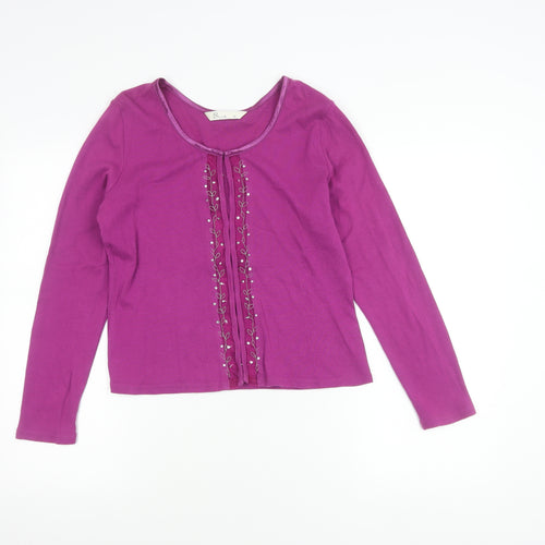 BHS Womens Purple Floral Embroidered Cardigan Knit Top Size 12