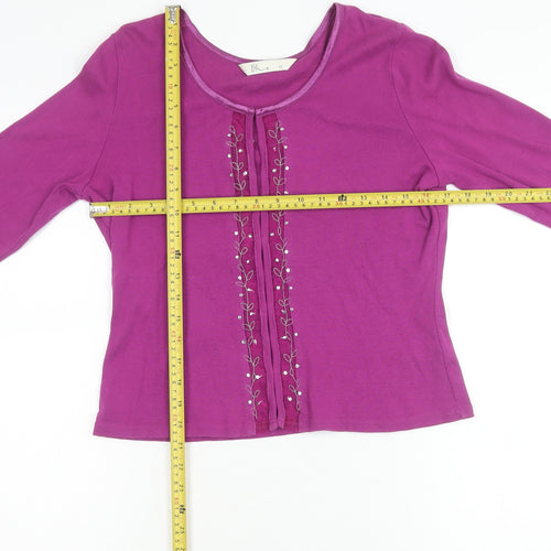 BHS Womens Purple Floral Embroidered Cardigan Knit Top Size 12