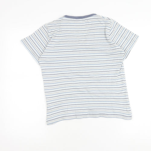 EWM Womens Blue Striped Cotton V-Neck T-Shirt Size 10