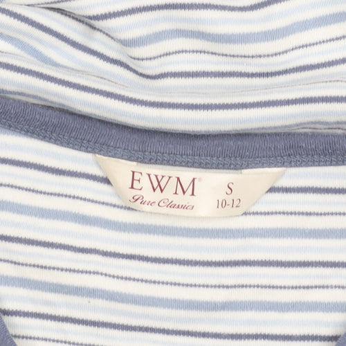 EWM Womens Blue Striped Cotton V-Neck T-Shirt Size 10