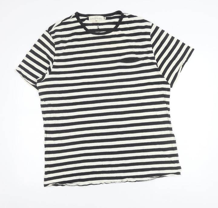 H&M Women’s Black White Striped Cotton T-Shirt XL