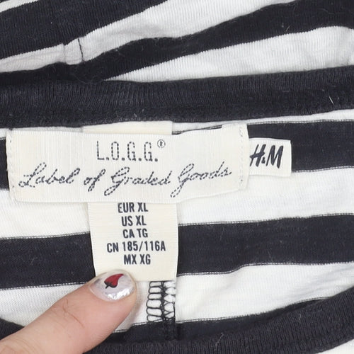 H&M Women’s Black White Striped Cotton T-Shirt XL
