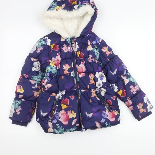 Marks and Spencer Girls Multicoloured 6-7Y Floral Hooded Puffer Jacket