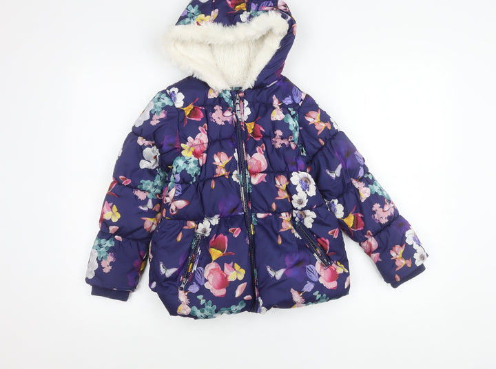 Marks and Spencer Girls Multicoloured 6-7Y Floral Hooded Puffer Jacket