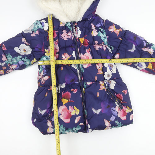 Marks and Spencer Girls Multicoloured 6-7Y Floral Hooded Puffer Jacket