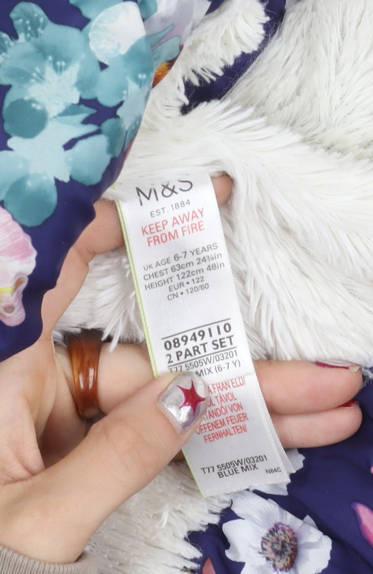 Marks and Spencer Girls Multicoloured 6-7Y Floral Hooded Puffer Jacket