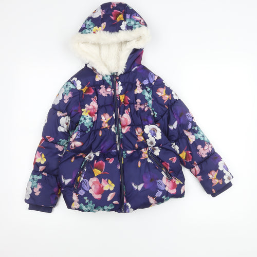 Marks and Spencer Girls Multicoloured 6-7Y Floral Hooded Puffer Jacket