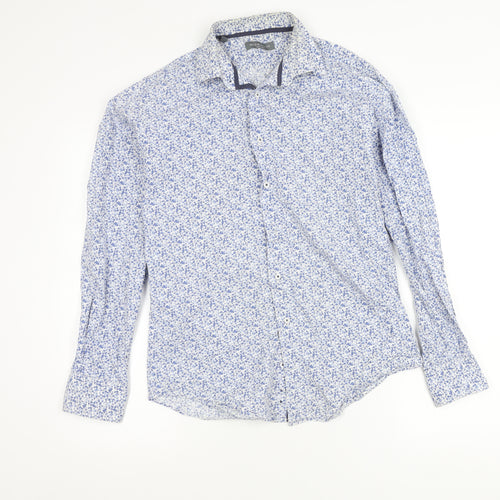 Michaelis Men's Blue Floral Cotton Long Sleeve Button-Up Shirt Size 15