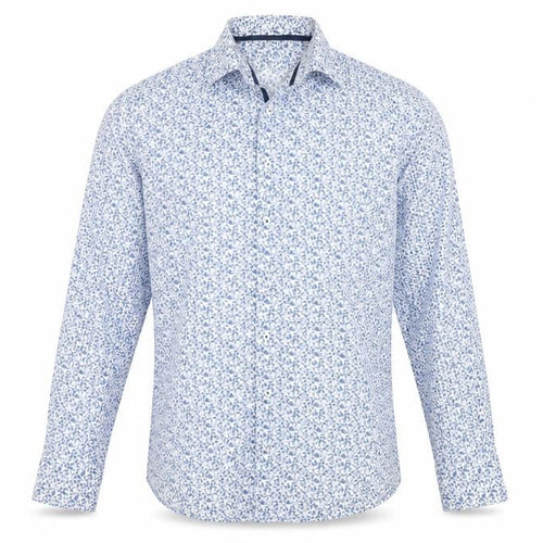 Michaelis Men's Blue Floral Cotton Long Sleeve Button-Up Shirt Size 15