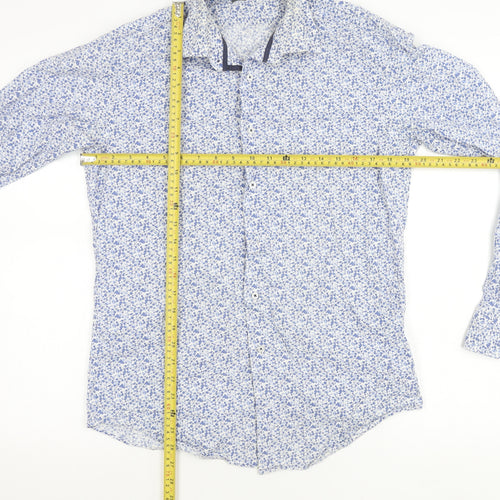 Michaelis Men's Blue Floral Cotton Long Sleeve Button-Up Shirt Size 15