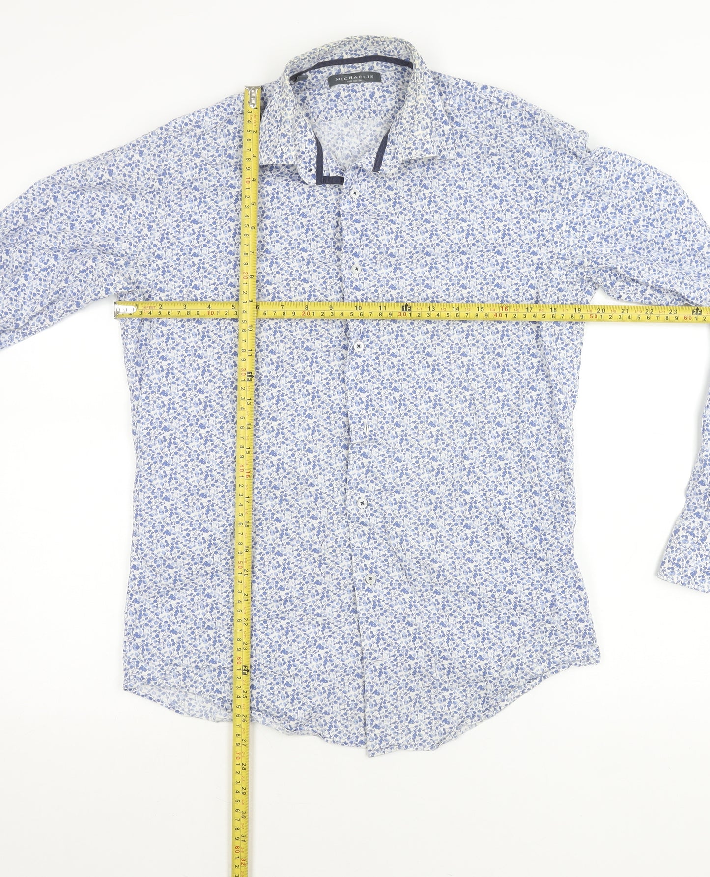 Michaelis Men's Blue Floral Cotton Long Sleeve Button-Up Shirt Size 15