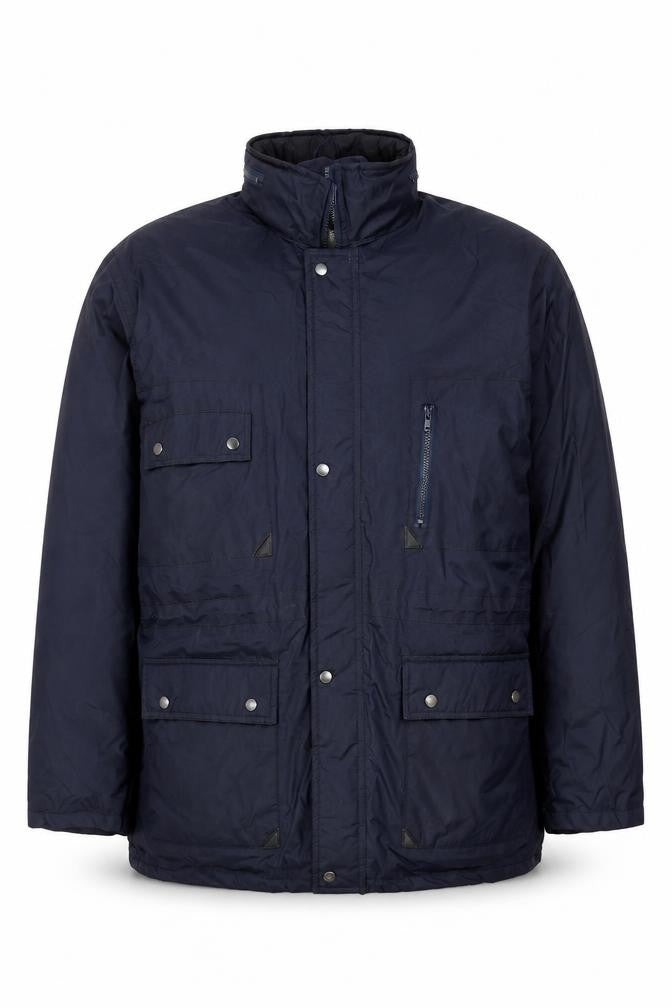Front view of Bolt Men's Blue Parka Jacket L Full Zip Pockets Water Resistant