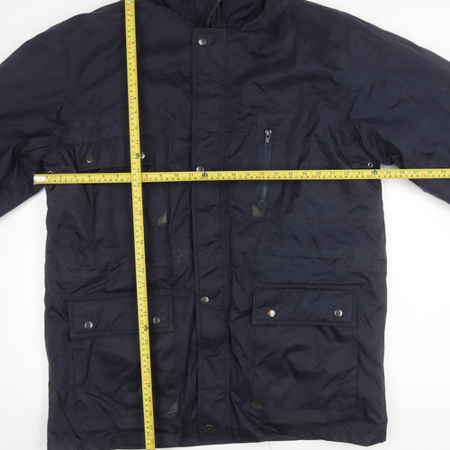 Bolt Men's Blue Parka Jacket L Full Zip Pockets Water Resistant