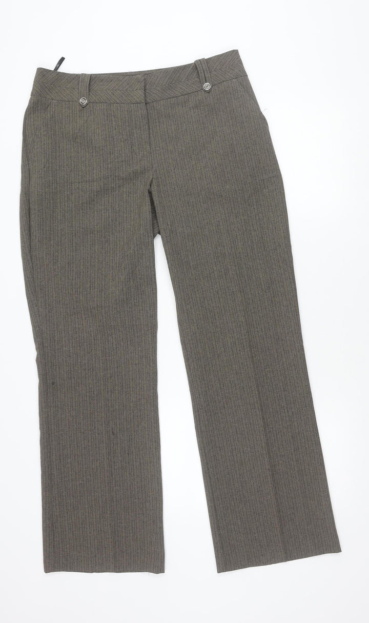 BHS Womens Brown Striped Dress Pants Size 14 Straight Work Trousers