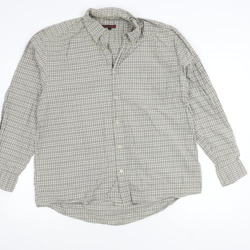 George Men’s Grey Check Long Sleeve Button-Up Cotton Shirt L