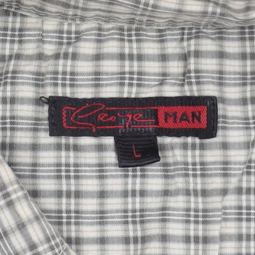 George Men’s Grey Check Long Sleeve Button-Up Cotton Shirt L