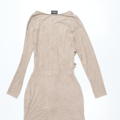 HOT!MESS Women’s Beige XS Wrap Dress Long Sleeve Velour Zip