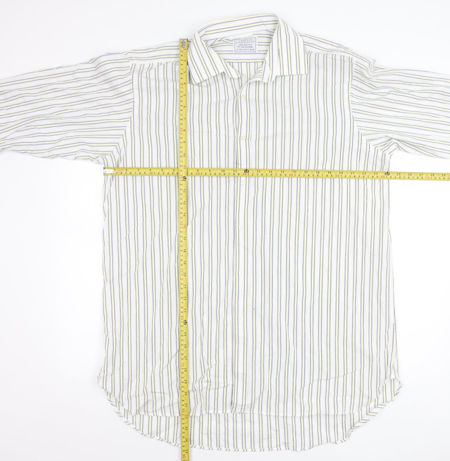 Charles Tyrwhitt Men’s Multicoloured Striped Cotton Shirt 17 Long Sleeve Classic Fit
