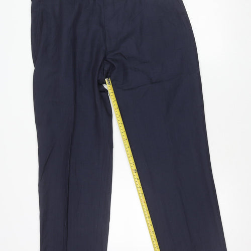 Jaeger Men’s Blue Wool Blend Dress Pants 36S Regular Fit Smart Trousers