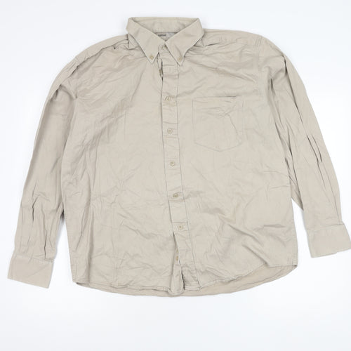 Zantos Men’s Beige Long Sleeve Cotton Button-Up Shirt L 41"-43"