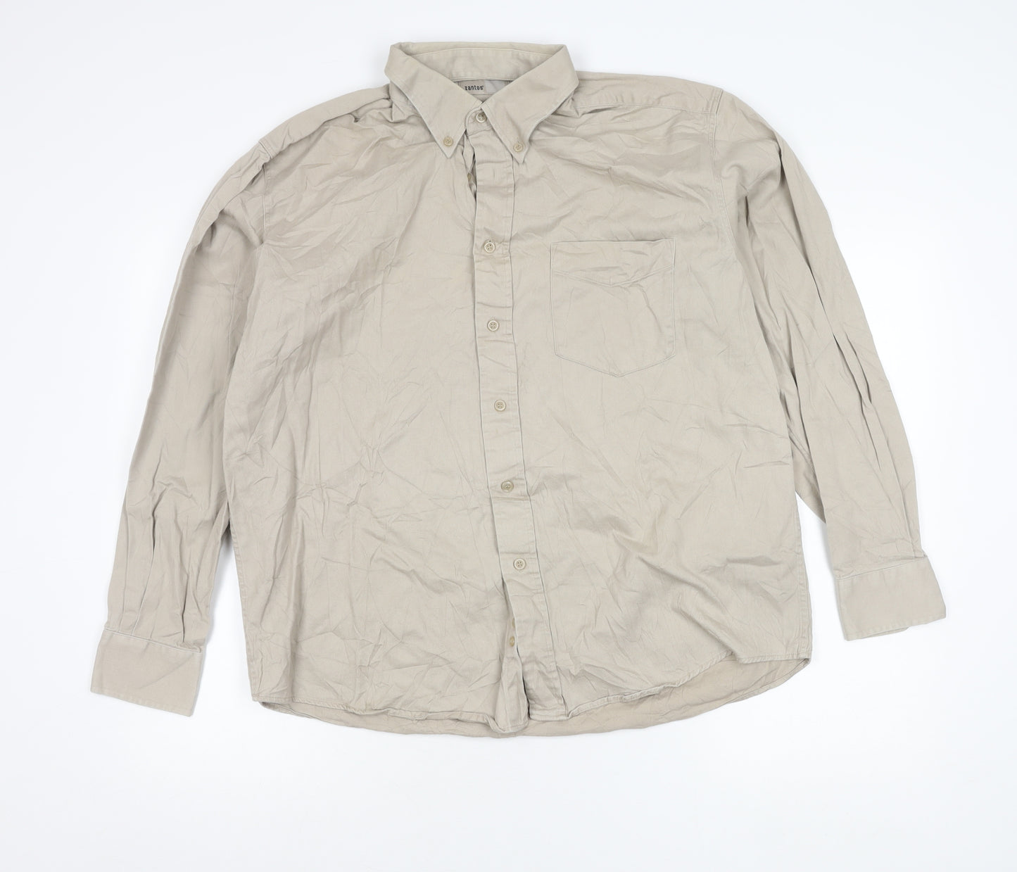 Zantos Men’s Beige Long Sleeve Cotton Button-Up Shirt L 41"-43"