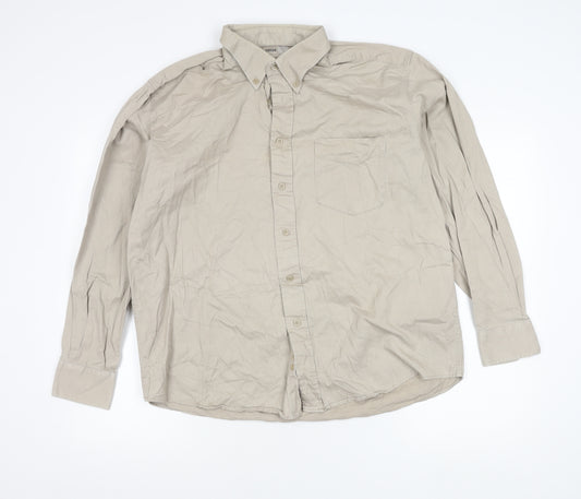 Front view of Zantos Men’s Beige Long Sleeve Cotton Button-Up Shirt L 41"-43"
