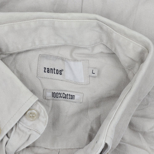 Zantos Men’s Beige Long Sleeve Cotton Button-Up Shirt L 41"-43"