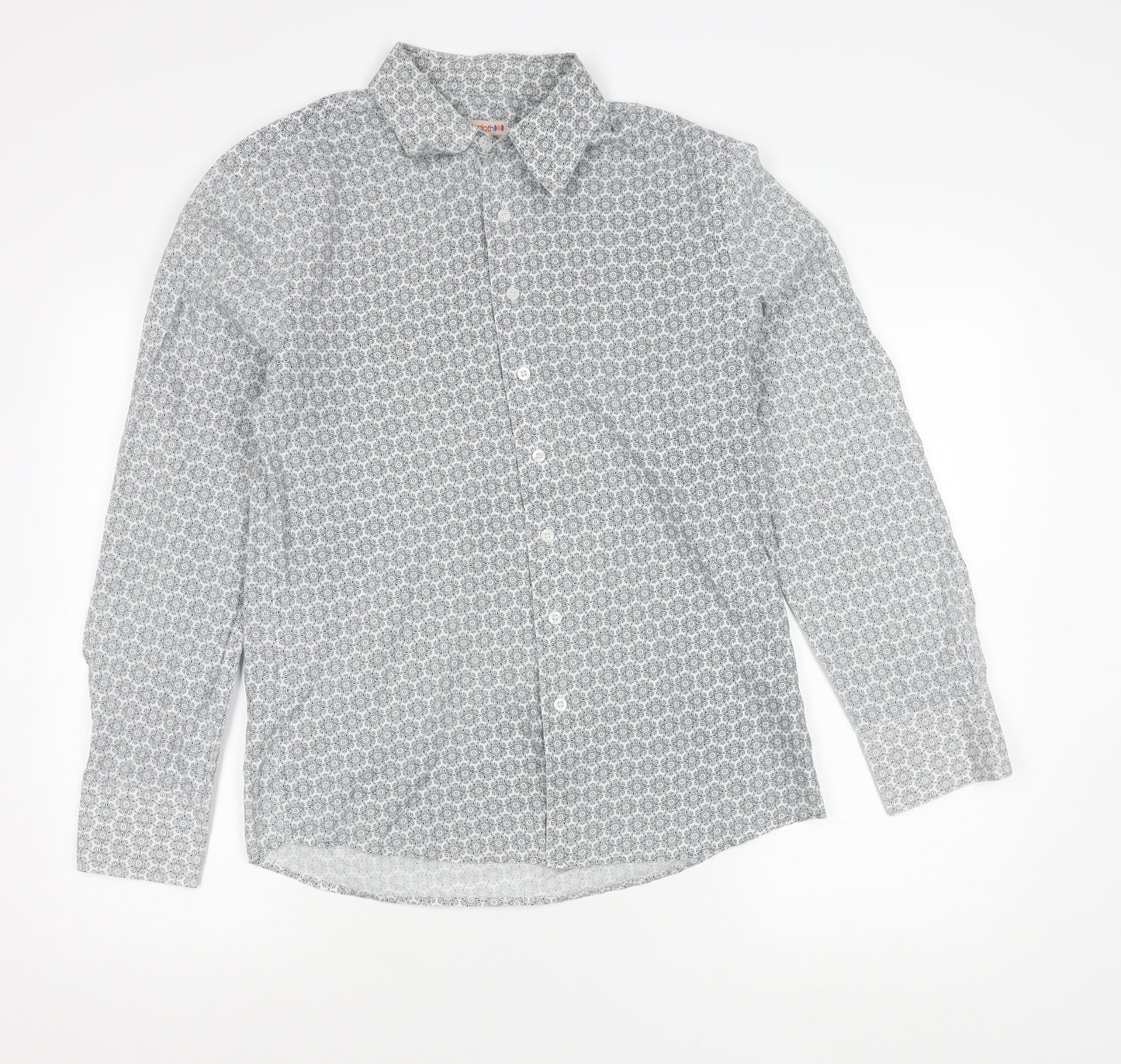 Tablecloth Men's White Geometric Long Sleeve Button-Up Shirt M