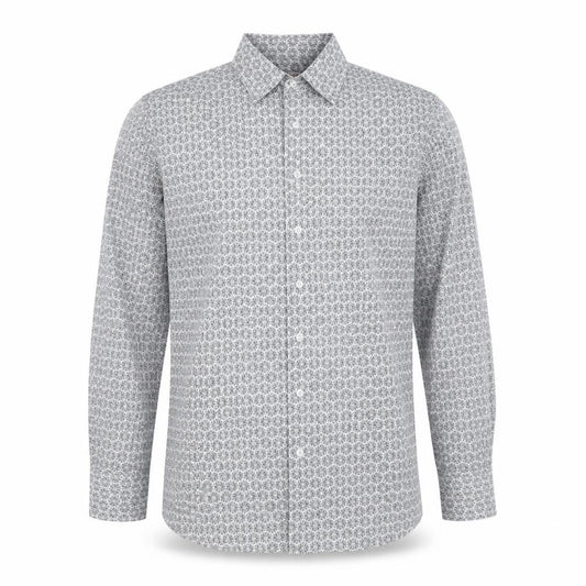 Front view of Tablecloth Men's White Geometric Long Sleeve Button-Up Shirt M