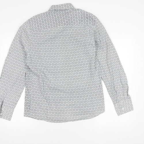 Tablecloth Men's White Geometric Long Sleeve Button-Up Shirt M