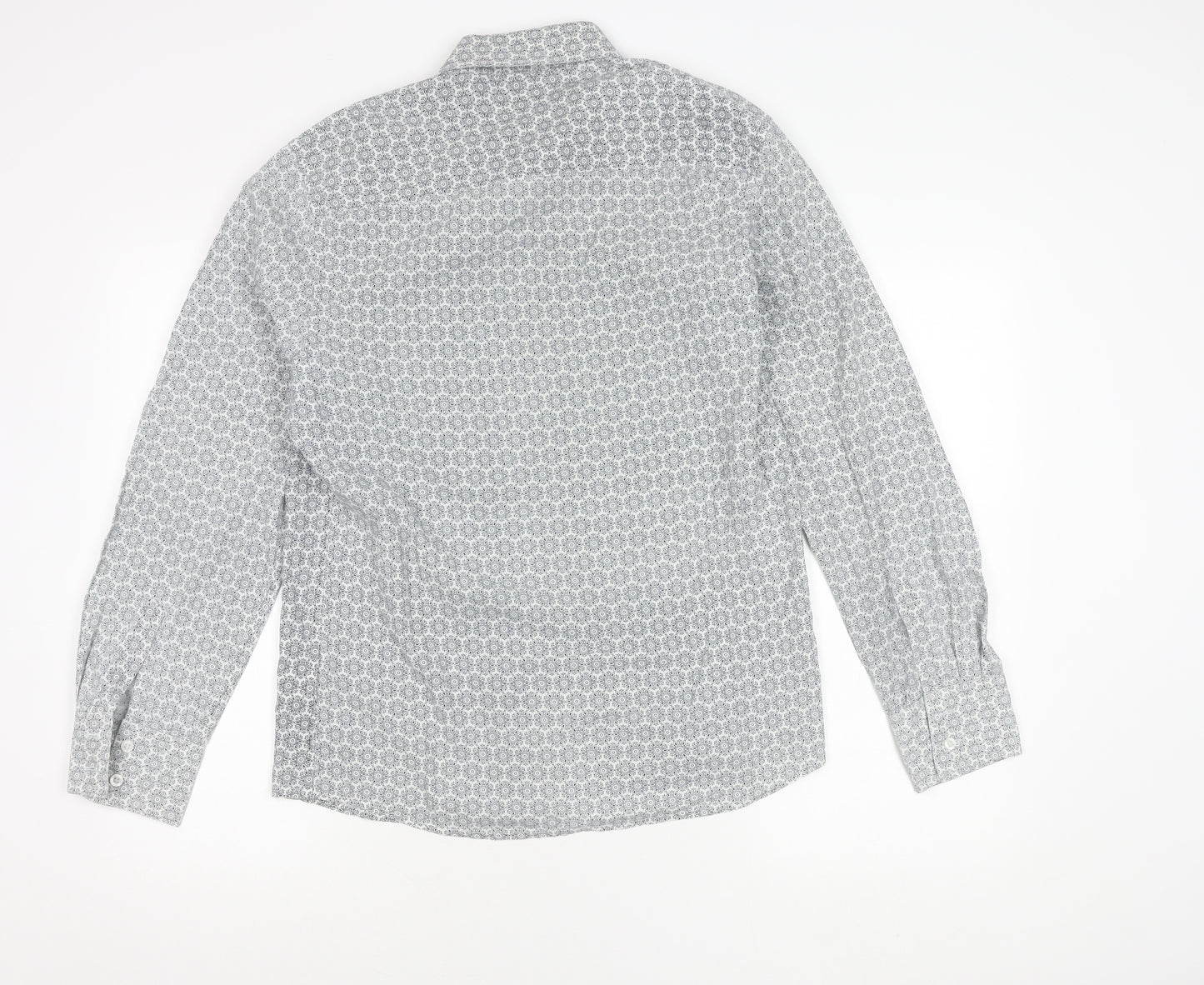 Tablecloth Men's White Geometric Long Sleeve Button-Up Shirt M