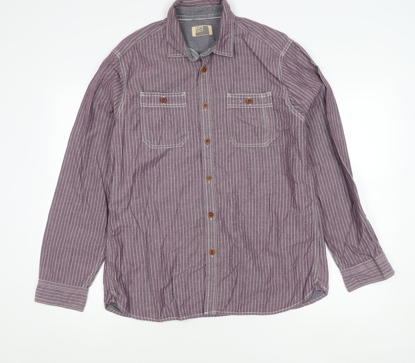 Marks and Spencer North Coast Men’s Purple Striped Cotton Shirt L
