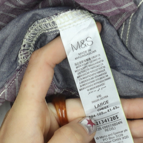 Marks and Spencer North Coast Men’s Purple Striped Cotton Shirt L