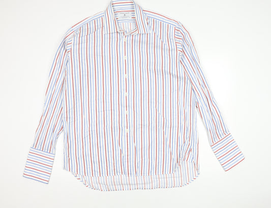 Front view of Joseph Turner Men’s Multicoloured Striped Cotton Long Sleeve Button-Up Shirt, size 17