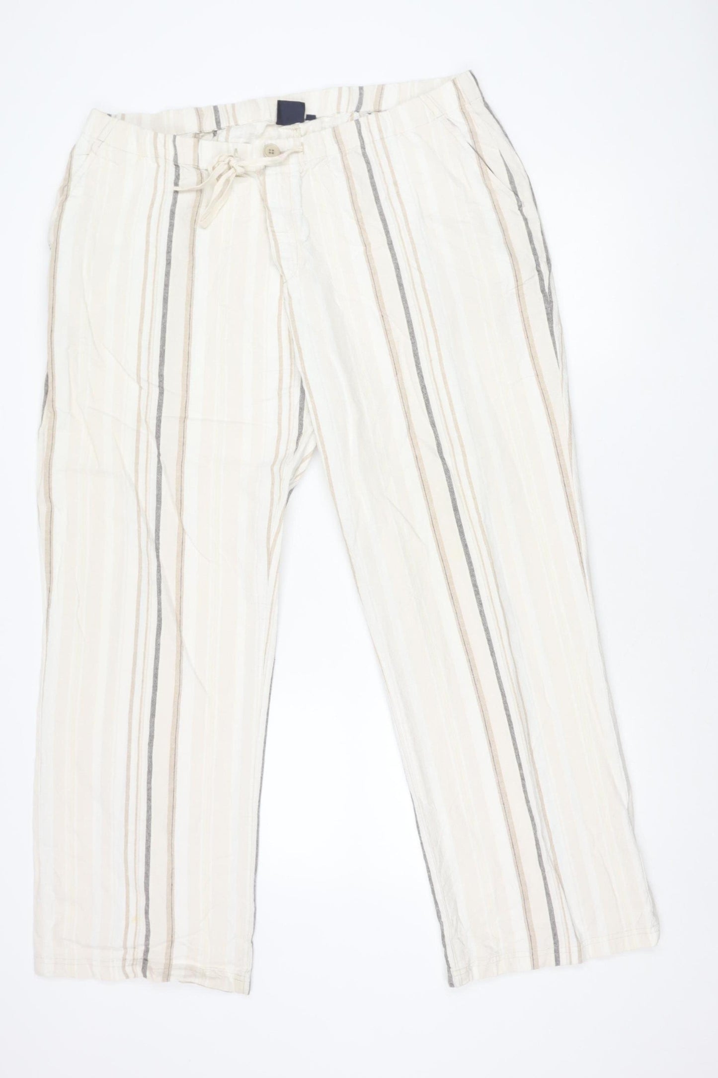 Cotton Traders Women’s Beige XL Linen Blend Striped Summer Trousers