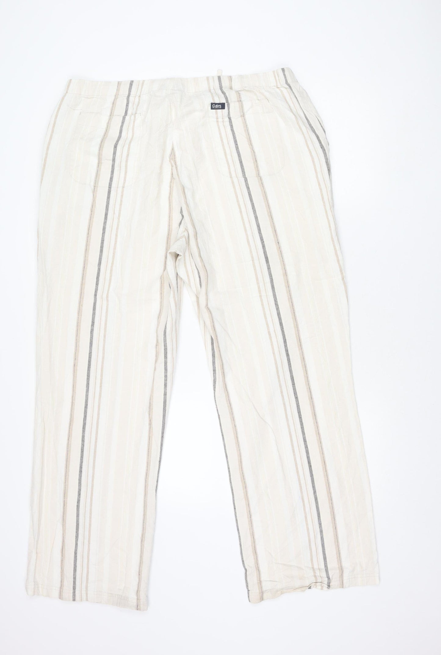 Cotton Traders Women’s Beige XL Linen Blend Striped Summer Trousers