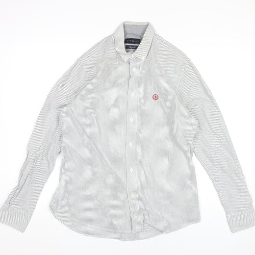 Henri Lloyd Men’s Grey Striped Cotton Button-Up Shirt M
