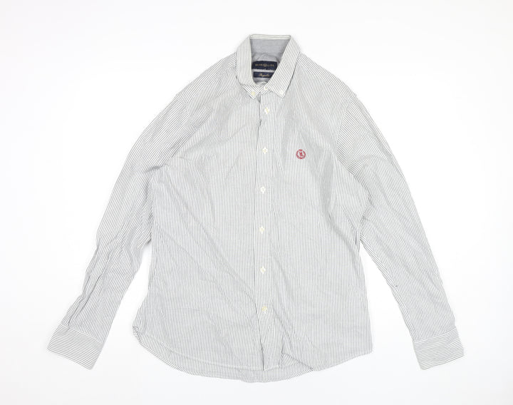 Henri Lloyd Men’s Grey Striped Cotton Button-Up Shirt M