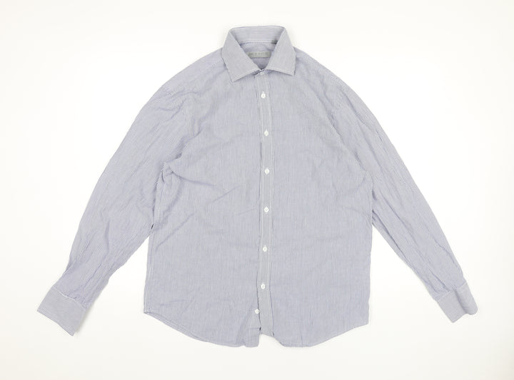 Jack Reid Men's Blue Striped Dress Shirt Size 15/38 Long Sleeve