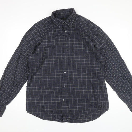 Jaeger Men's Blue XL Two Fold Cotton Check Button-Up Shirt