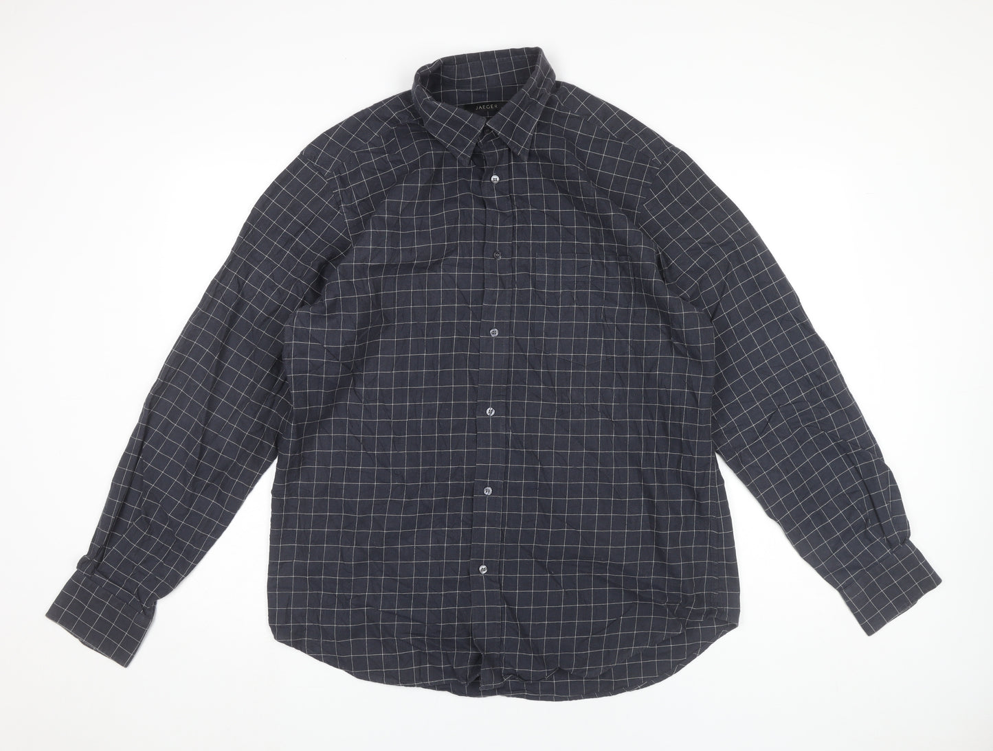 Jaeger Men's Blue XL Two Fold Cotton Check Button-Up Shirt