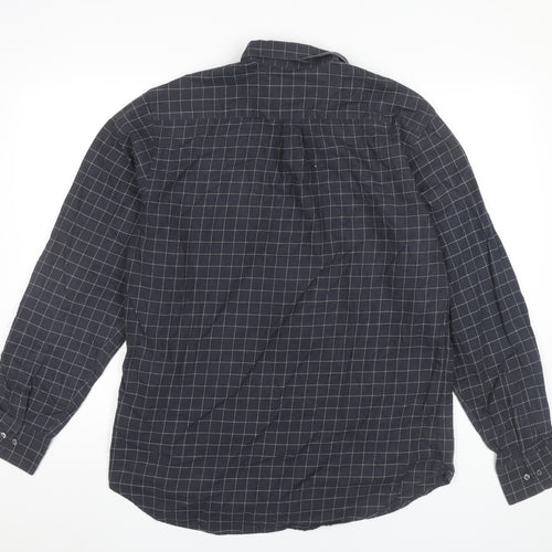 Jaeger Men's Blue XL Two Fold Cotton Check Button-Up Shirt