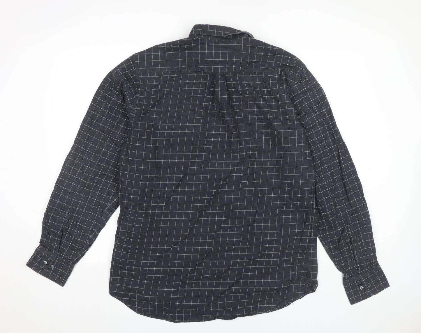 Jaeger Men's Blue XL Two Fold Cotton Check Button-Up Shirt