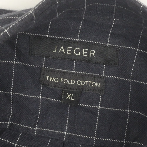 Jaeger Men's Blue XL Two Fold Cotton Check Button-Up Shirt
