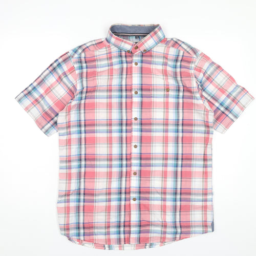 George Mens Pink Plaid Button-Up Short Sleeve Shirt Size M 39"-40"
