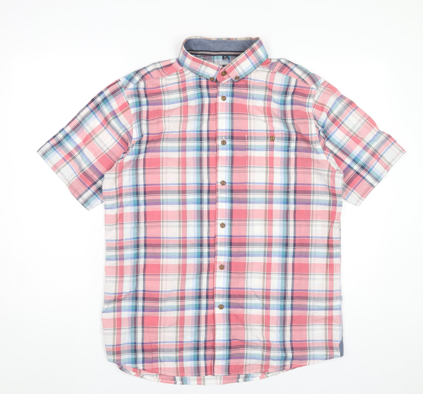 George Mens Pink Plaid Button-Up Short Sleeve Shirt Size M 39"-40"