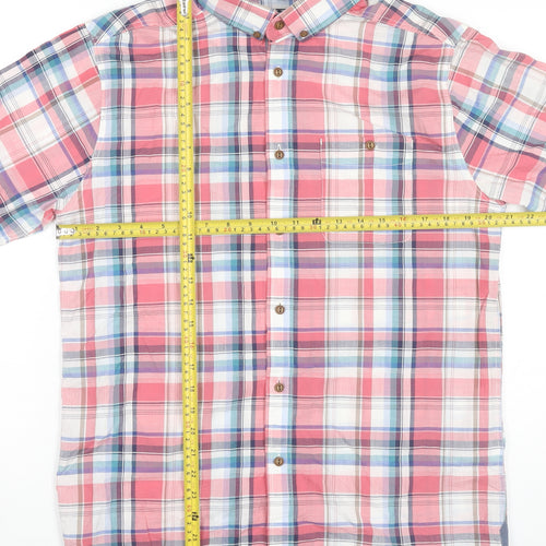 George Mens Pink Plaid Button-Up Short Sleeve Shirt Size M 39"-40"