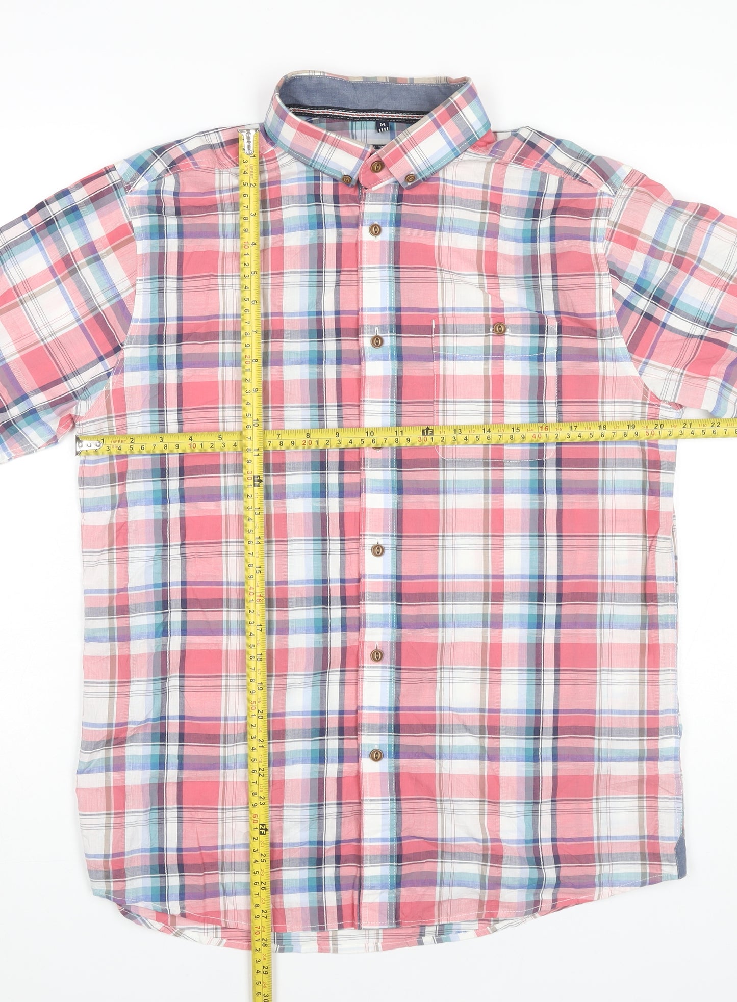 George Mens Pink Plaid Button-Up Short Sleeve Shirt Size M 39"-40"