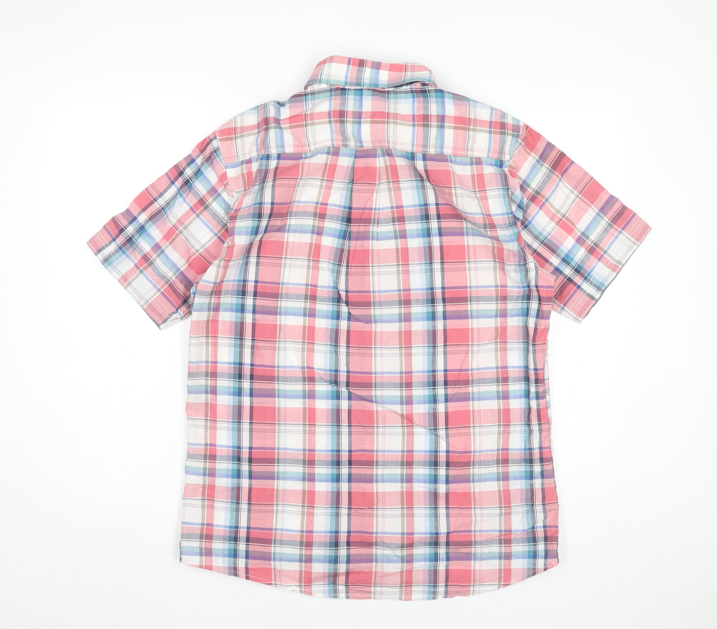 George Mens Pink Plaid Button-Up Short Sleeve Shirt Size M 39"-40"
