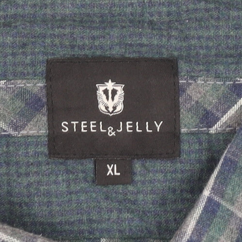 Steel & Jelly Men's Blue XL Button-Down Check Flannel Shirt